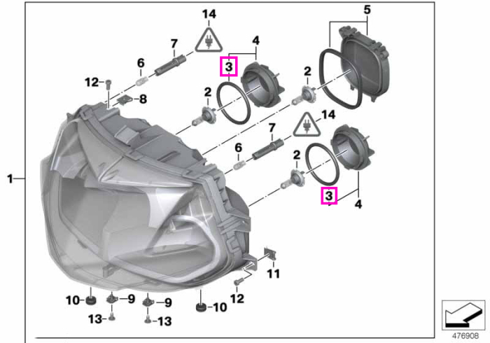 Garnitura etansare capac bec far - BMW Motorrad K26 (R 900 RT, R 1200 RT), K40 (K 1200 S, K 1300 S), K44 (K 1200 GT, K 1300 GT)