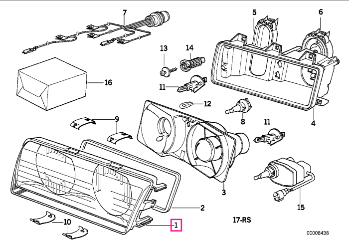 Cadru lentile far, stanga (ZKW) - BMW Seria 3 E36