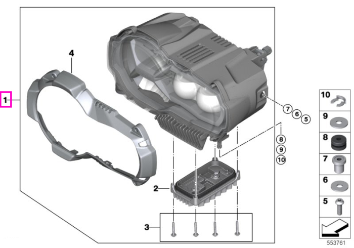 Far LED - BMW Motorrad K50 (R 1200 GS, R 1250 GS), K51 (R 1200 GS Adv., R 1250 GS Adv.) - tip motor A74