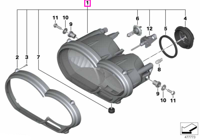 Far, asimetric pe stanga (LV/LHT) - BMW Motorrad K25 (R 1200 GS, R 1200 GS Adventure) - tip motor 2 cilindri