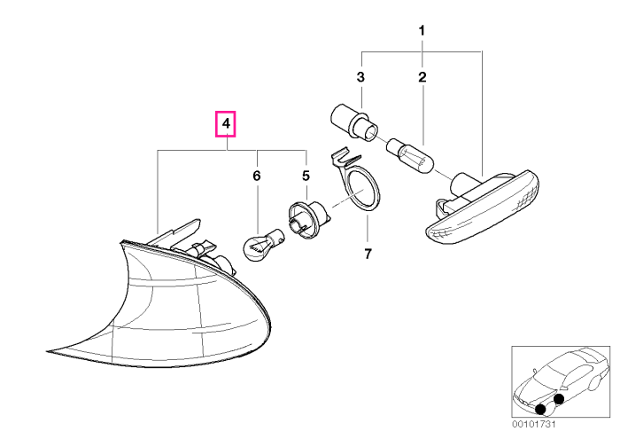 Lampa semnalizare fata, stanga, lumina alba - BMW Seria 3 E46 - de la 01.09.2001