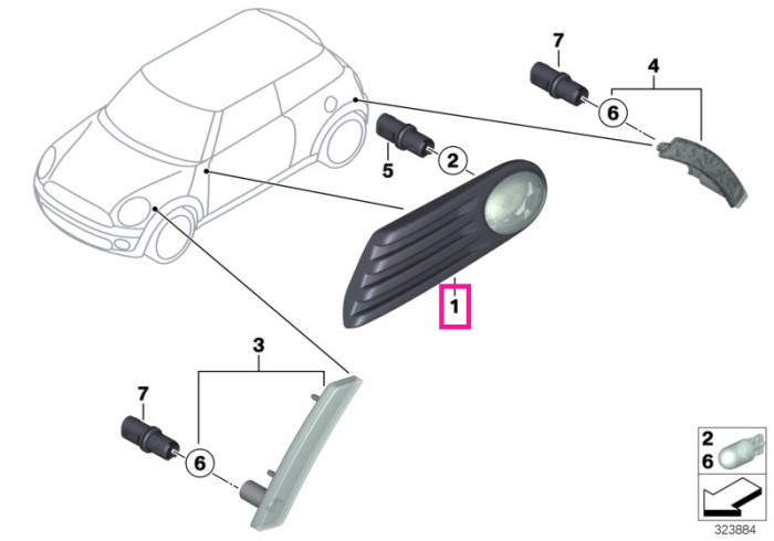 Indicator semnalizare aditional, lateral, dreapta - Mini Cabrio R57, Clubman R55, R56