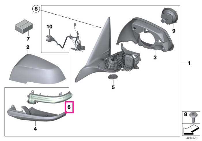 Lampa semnal auxiliara, pe oglinda laterala dreapta - BMW X2 F39, Z4 G29