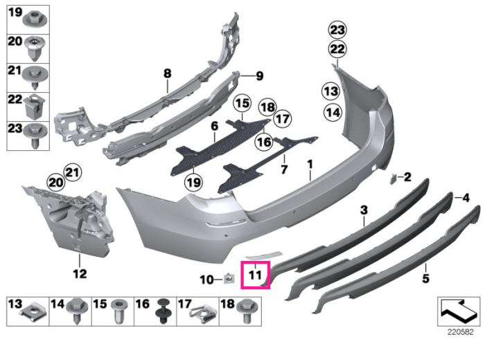 Catadioptru/Ornament reflectorizant, bara spate, dreapta - BMW Seria 5 F11