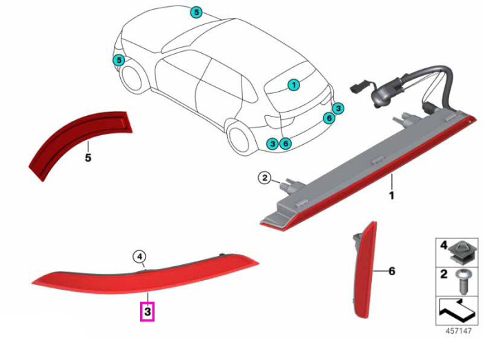 Ornament reflectorizant/Catadioptru, bara protectie spate, stanga - BMW X5 F15