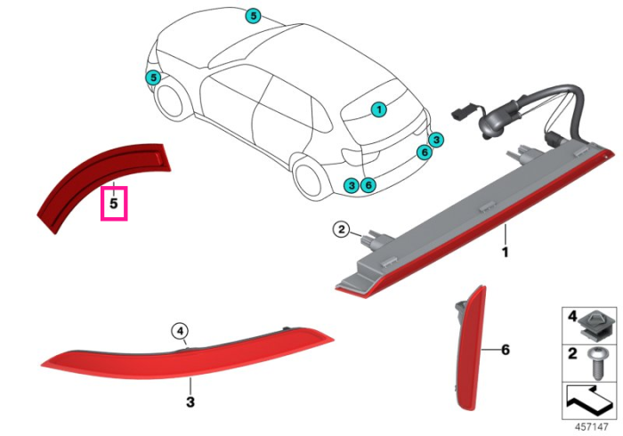 Catadioptru / Ornament reflectorizant bara protectie, dreapta - BMW X5 F15 F85 M	