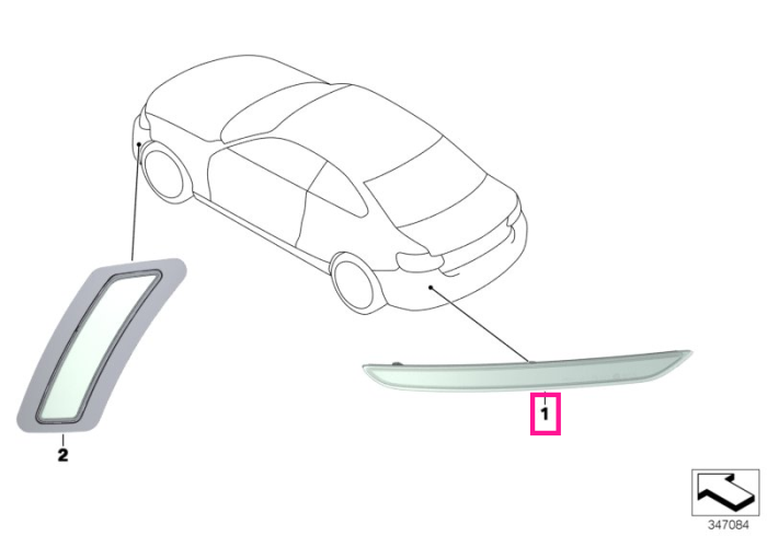 Ornament reflectorizant, bara spate, stanga - BMW Seria 2 F22 F23 - fara Pachet Aerodinamic M