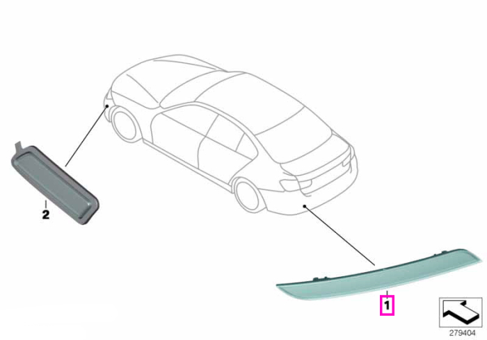 Catadioptru/Ornament reflectorizant bara protectie spate, dreapta - BMW Seria 3 F30 F35, Seria 4 F32 F33 F36