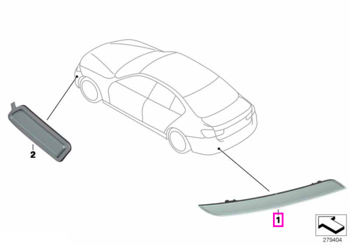  Catadioptru/Ornament reflectorizant bara protectie spate, dreapta - BMW Seria 3 F34 GT LCI	