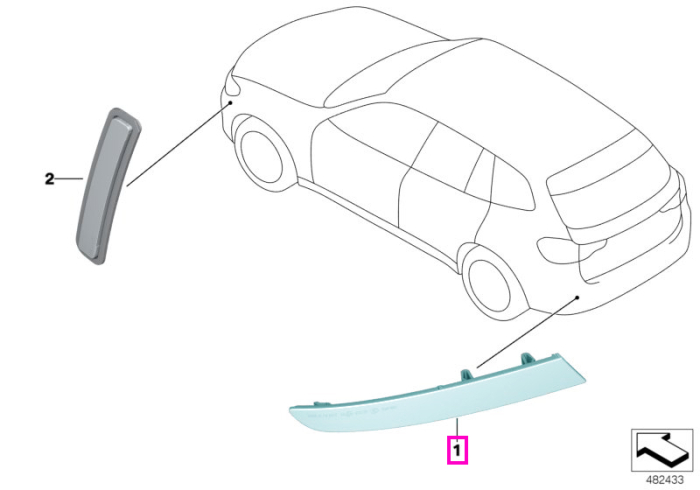 Catadioptru/Ornament reflectorizant, bara protectie spate, dreapta - BMW X3 G01 G08