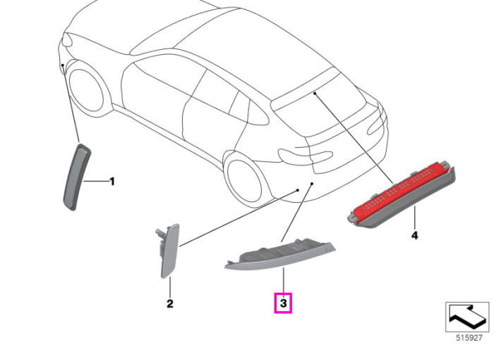 Catadioptru/Ornament reflectorizant bara spate dreapta - BMW X4 G02, X6 G06