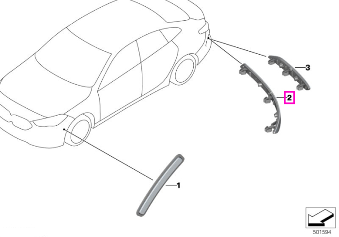 Catadioptru/Ornament reflectorizant bara protectie spate, stanga - BMW Seria 2 F44 Gran Coupé