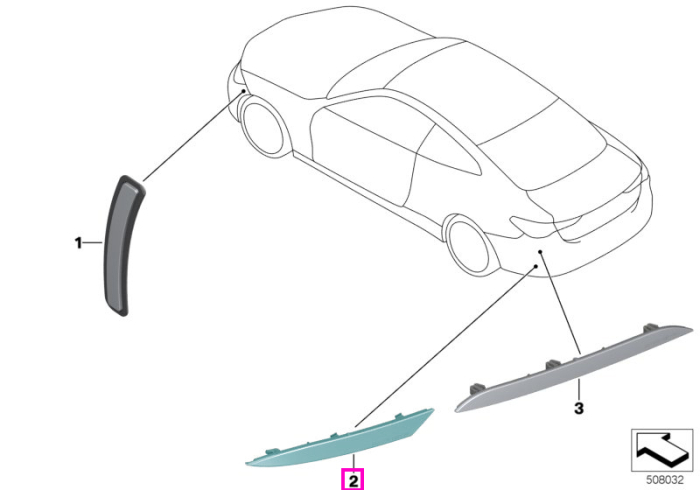 Catadioptru / Ornament reflectorizant, bara protectie spate, dreapta - BMW Seria 4 G22 G23 - fara 0715 (Pachet aerodinamic M)