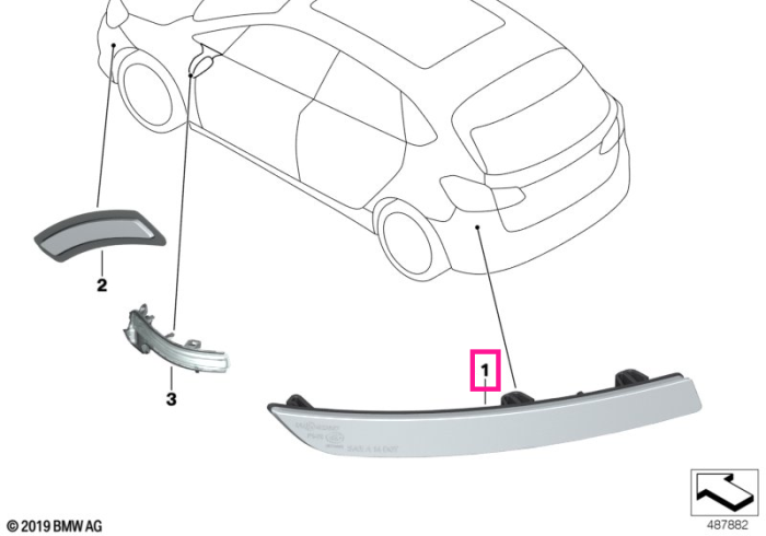 Ornament reflectorizant, bara spate, dreapta - BMW Seria 2 F45 F46
