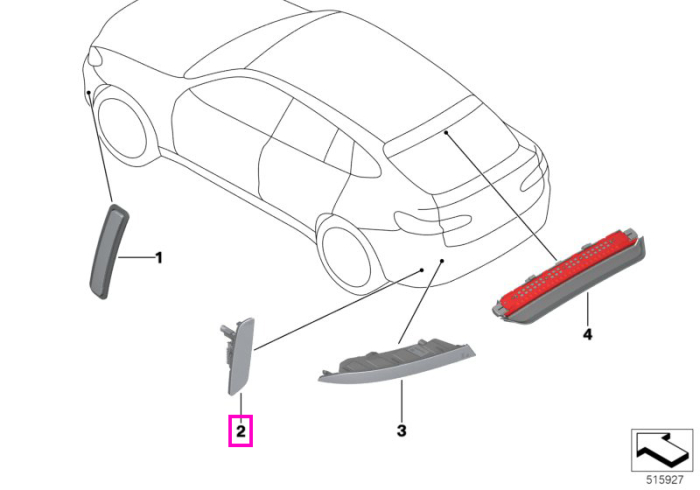 Catadioptru lateral dreapta, bara protectie spate, M - BMW X4 G02 F98 M