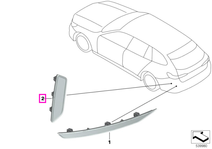 Catadioptru lateral stanga, bara protectie spate, MSP - BMW Seria 5 G60 G61 G68