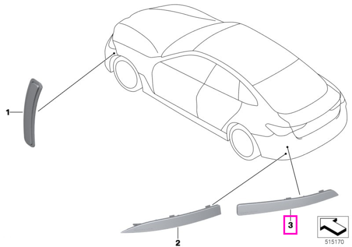Catadioptru/Ornament reflectorizant bara protectie spate, stanga, M - BMW Seria 4 G26, i4 G26