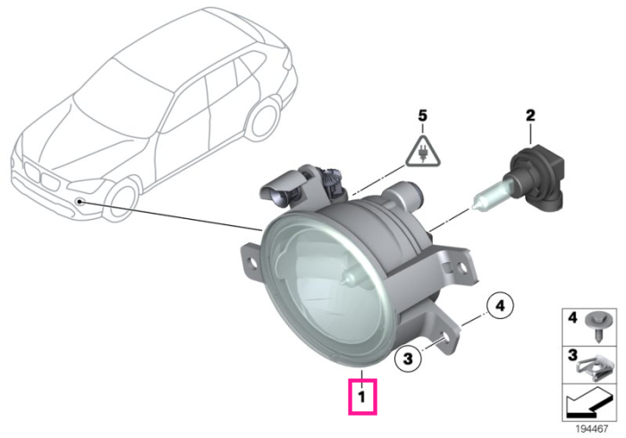 Proiector ceata, stanga - BMW X1 E84 - fara faruri adaptive