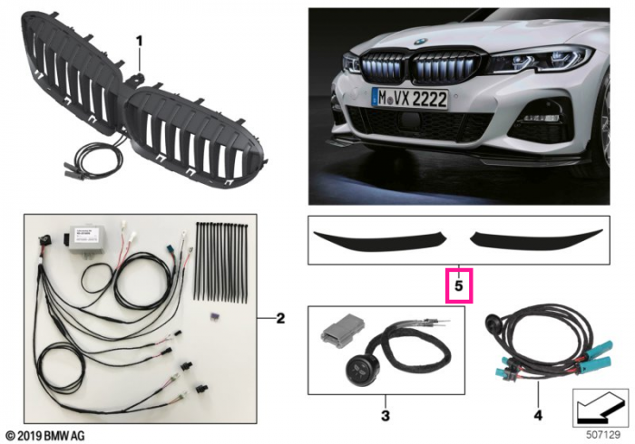 Folie deflector, negru mat, stanga/dreapta "BMW M Performance" - BMW G20 G21 G28