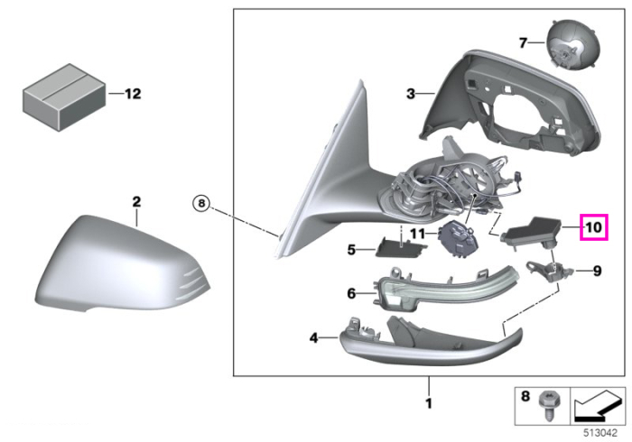 Modul LED oglinda stanga - BMW Seria 1 F40, Seria 2 F44