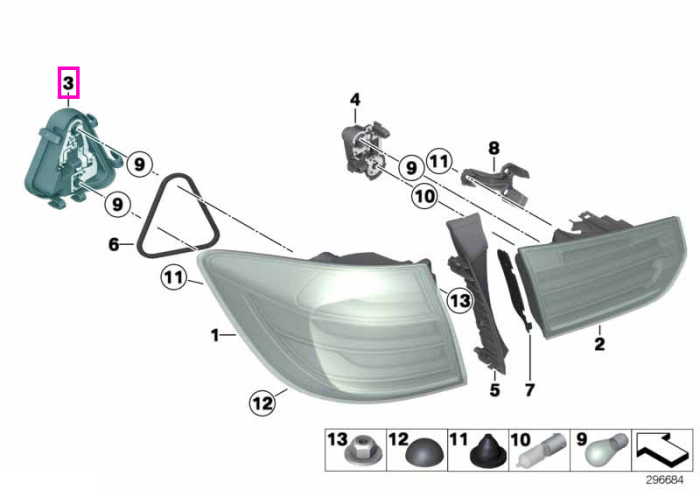 Soclu bec lampa stop, pe aripa dreapta - BMW Seria 3 F31	