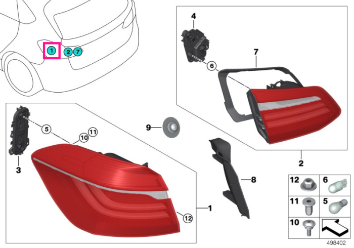 Lampa stop, pe aripa spate, stanga - BMW Seria 2 F45 Active Tourer - de la 01.03.2016