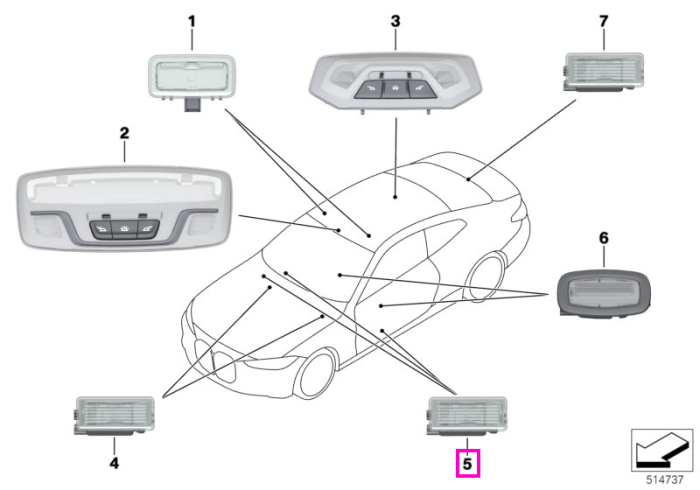 LED lampa iluminare interior - BMW Seria 1 F40, Seria 2 F44 G42 G87 M2, Seria 3 G20 G21 G28 G80 G81 M3, Seria 4 G22 G23 G26 G82 G83 M4, i3L G28, i4 G26, TMC Supra, Z4 G29