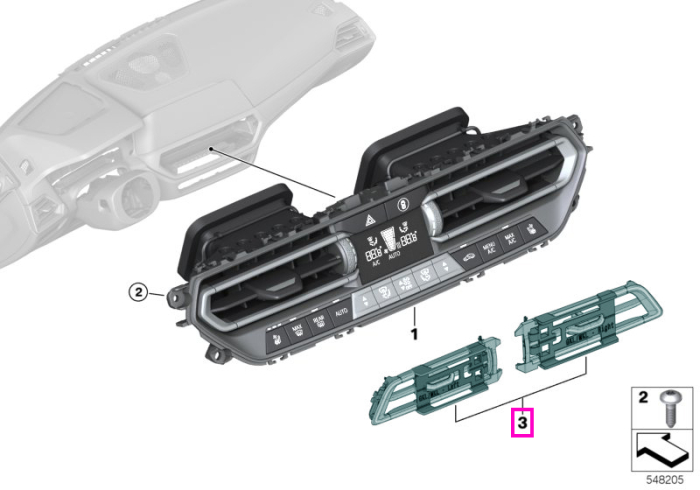 Set difuzoare centrale ventilatie - BMW Seria 1 F40, Seria 2 F44 G42, Seria 3 G20 G21 G28 G80 M3, Seria 4 G22 G23 G26 G82 G83 M4, iX3 G08, X3 G01 G08 F97 M, X4 G02 F98 M, Z4 G29