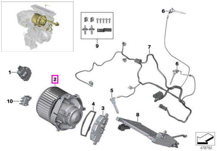 Unitate suflanta (ventilator) de putere mare, sistem climatizare - BMW Seria 1 F40 F52, Seria 2 F44 F45 F46, X1 F48 F49, X2 F39