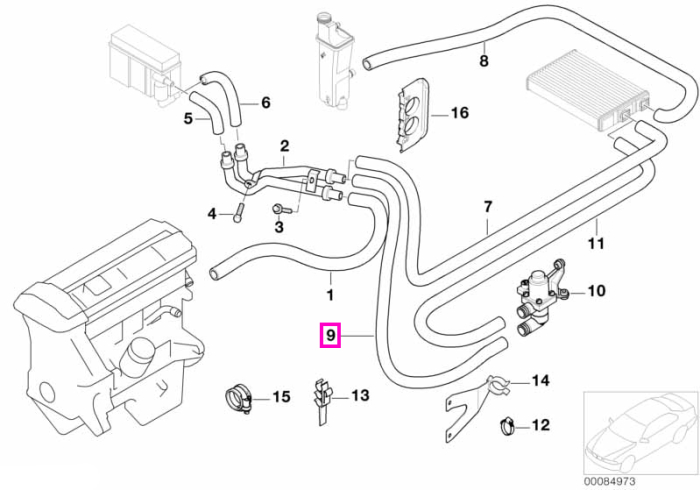 Furtun lichid racire, robinet apa incalzire - BMW Seria 3 E46 - tip motor M47