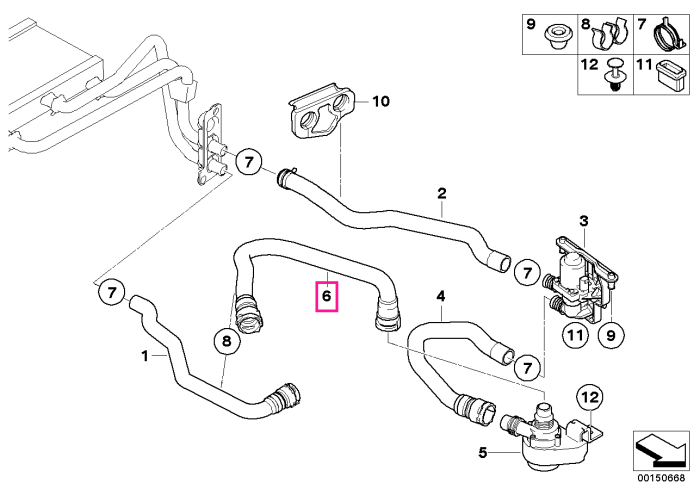 Furtun cu racorduri rapide, pompa auxiliara apa, flux motor - BMW Seria 5 E60 E61