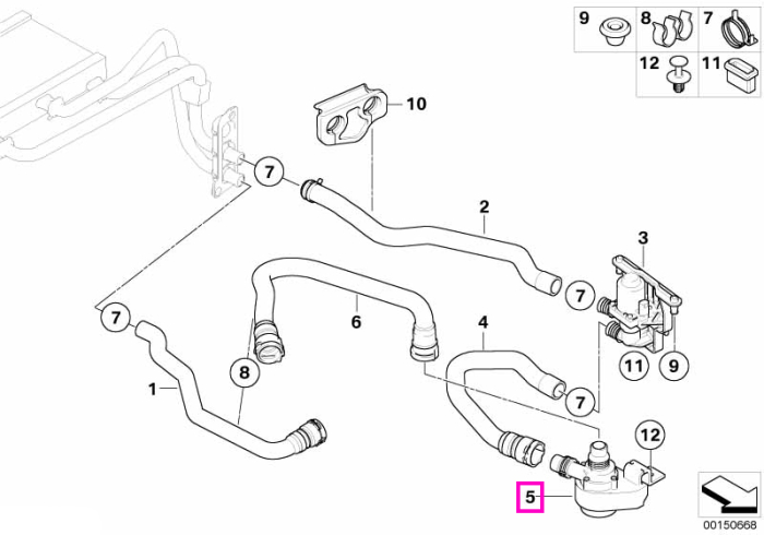 Pompa apa auxiliara, circuit incalzire habitaclu - BMW Seria 5 E60 E61, Seria 6 E63 E64