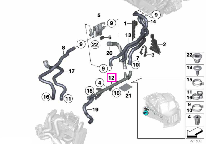 Conducta retur lichid racire, incalzitor auxiliar - BMW Seria 5 F07 F10 F11