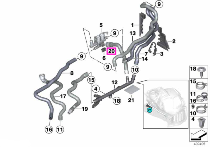 Furtun retur lichid racire incalzitor suplimentar - BMW Seria 5 F07 F10 F11 - tip motor N47