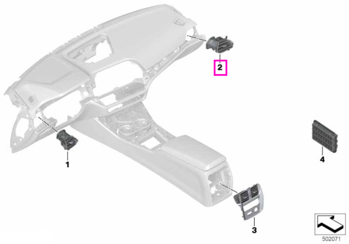 Grila aerisire plansa bord, dreapta (AT) - BMW Seria 2 G42, Seria 3 G20 G21 G28 G80 G81 M3, Seria 4 G22 G23 G26 G82 G83 M4, i3L G28, i4 G26