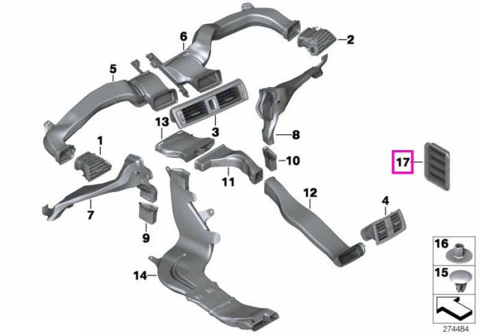 Grila ventilatie spate - BMW Seria 1 F20 F21 F52, Seria 2 F22 F23 F44 F45 F46 G42 U06 F87 G87 M2, i3 I01, MS BMW Motorsport, TMC Supra, X1 F48 U11, X1L F49 U12, X2 F39 U10, Z4 G29 - Mini Clubman F54, Countryman F60 U25