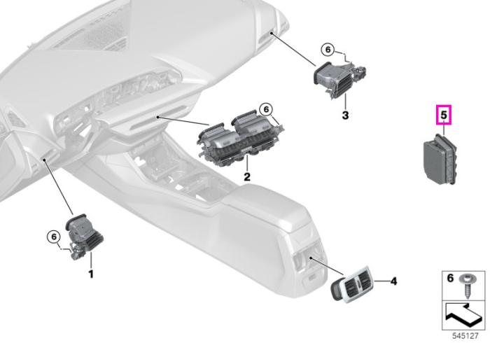 Grila ventilatie cu element atenuare zgomot, spate, stanga - BMW Seria 1 F40 F70, Seria 2 F45 F46 F74 F78, X1 F48 U11, X2 F39