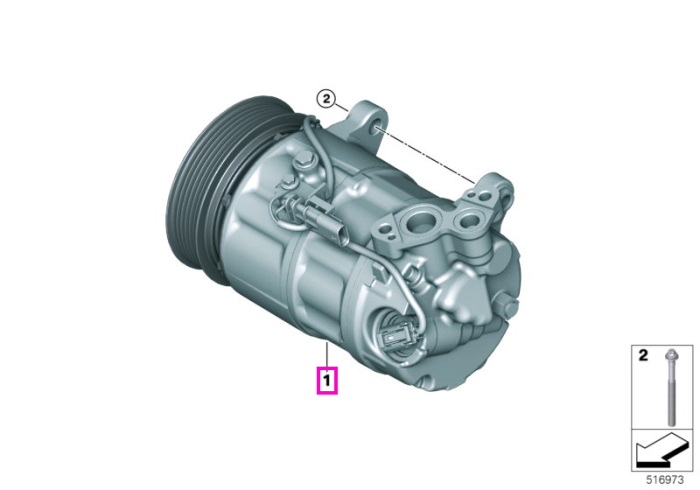 Compresor sistem aer conditionat, cu ambreiaj magnetic (R134A/R1234YF) - BMW Seria 1 F52 F70, Seria 2 F45 F46 F74 U06, X1 F48 F49 U11 U12, X2 F39 U10 - Mini Cabrio F57 F67, Clubman F54, Countryman F60 U25, F55 F56, F65, F66