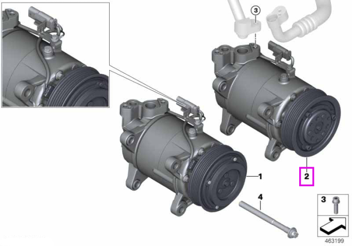Compresor Aer Conditionat, fara cupla magnetica (R134A/R1234YF) - BMW Seria 1 F52, Seria 2 F45 F46, Seria 7 G11 G12, X1 F48, X2 F39, X3 F25, X4 F26 - Mini Cabrio F57, Clubman F54, Countryman F60, F55 F56	