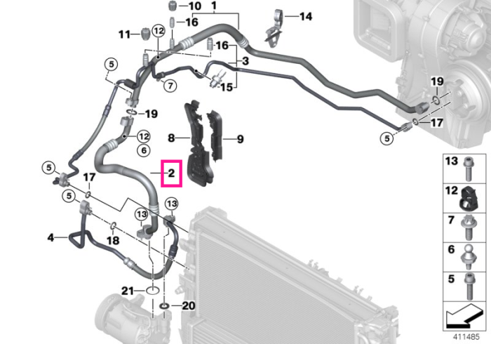 Conducta aspiratie sistem aer conditionat - BMW Seria 1 F40 F52, Seria 2 F44 F45 F46, X1 F48 F49, X2 F39 - Mini Cabrio F57, Clubman F54, Countryman F60, F55, F56