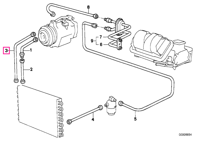Conducta presiune, compresor/condensator, R12/R134A - BMW Seria 3 E30