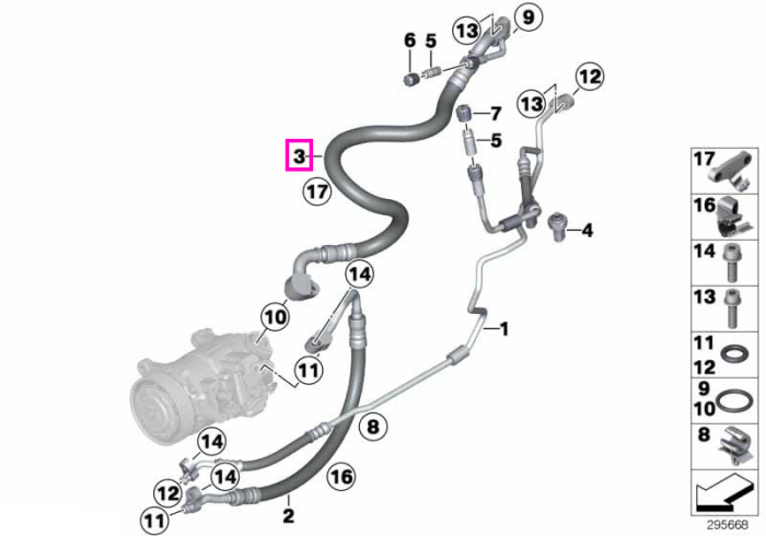 Conducta aspiratie agent frigorific, vaporizator-compresor (R134A) - BMW X3 F25 - tip motor N47N