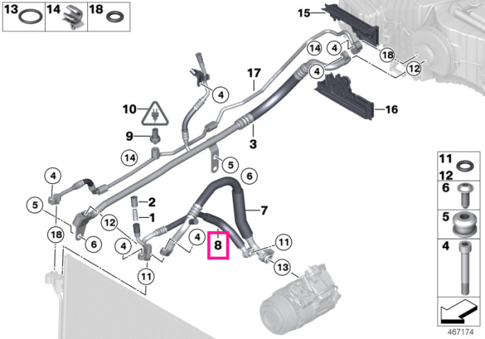 Ansamblu furtun de presiune aer conditionat - BMW Seria 5 F10 F11 F18, Seria 7 F01 F02
