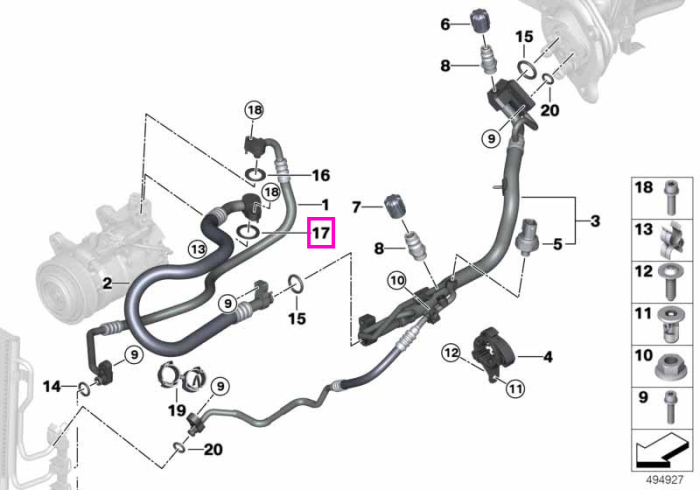 Garnitura inel circuit climatizare, d=17mm - BMW Seria 1, Seria 2, Seria 3, Seria 4, Seria 5, Seria 6, Seria 7, Seria 8, i3, i4, i8, iX, iX3, X1, X2, X3, X4, X5, X6, X7, XM, Z4 - Mini Cabrio, Clubman, Cooper, Countryman, Aceman