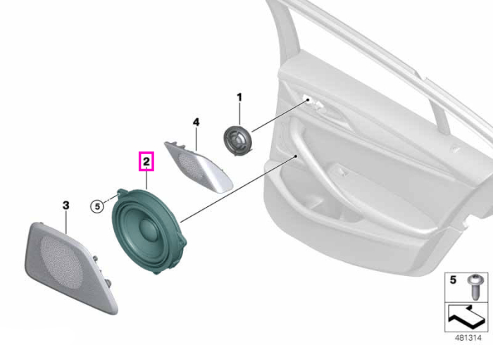 Difuzor frecvente medii, usa fata/spate (Bowers & Wilkins High End Sound System) - BMW Seria 5 G30 G31 G38 F90 M5, Seria 6 G32, Seria 7 G11 G12, Seria 8 G14 G15 G16 F91 F92 F93 M8