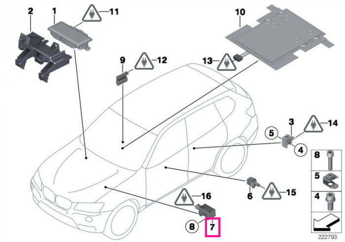 Senzor impact frontal - BMW Seria 5 F07 F10 F11, Seria 6 F06 F12 F13, Seria 7 F01 F02, X3 F25, X4 F26