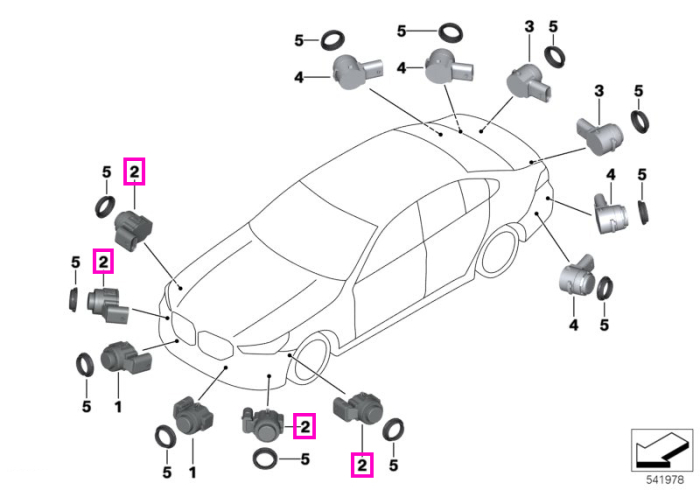 Senzor ultrasonic sistem PDC, Negru (Black - M475/WB27/U668) - BMW Seria 1 F70, Seria 2 F74 F78, Seria 5 G90 G99 M5, Seria 7 G70, iX I20, X1 U11 U12, X2 U10, X3 G45 G48, X5 G05 G18 F95 M, X6 G06 F96 M, X7 G07, XM G09 - Mini J05, F67, U25, F65, F66