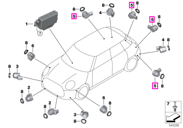Senzor ultrasonic sistem PDC, Gri (Legend Grey - WC6P) - Mini Cabrio F67, Cooper J01, Countryman U25, F65, F66