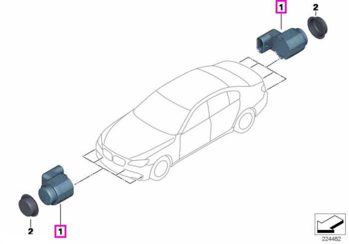 Senzor ultrasonic parcare, Gri (Sophisto Grey), WA90/WB90 - BMW Seria 5 F07 F10 F11 F18, Seria 6 F06 F12 F13, Seria 7 F01 F02 F04, X5 E70, X6 E71