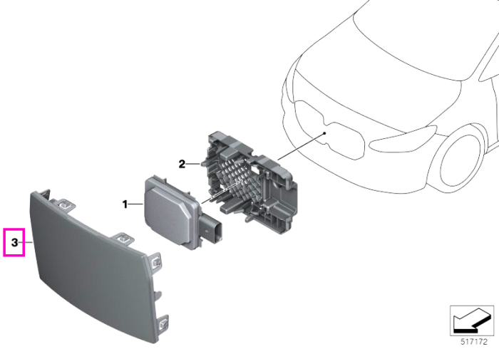 Capac protectie senzor radar frontal, negru lucios - BMW Seria 1 F70, Seria 2 F74 F78, Seria 5 G60 G61 G68 G90 G99 M5, Seria 7 G70